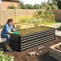 Outsunny Raised Beds for Garden, Galvanised Steel Outdoor Planters with Multi-reinforced Rods, 180 x 90 x 59 cm, Black(m-3)