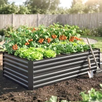 Outsunny Raised Beds for Garden, Galvanised Steel Outdoor Planters with Multi-reinforced Rods, 180 x 90 x 59 cm, Dark Grey(m-14)