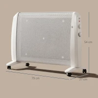 HOMCOM Riscaldatore Elettrica a Mica 1000W/2000W con Termostato Regolabile, 4 Ruote, 15-20 m², Bianco(m-3)