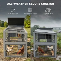 PawHut Large Chicken Coop, Wooden Hen House with Covered Run, Nesting Box, Pull-Out Tray, Opening Asphalt Roof, Grey(m-5)