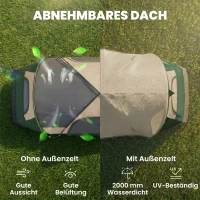 Outsunny Campingzelt, 2 Räume, Trennwand, für 3 Personen, Regenschutz, Dunkelgrün(m-4)