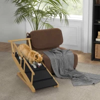 PawHut Hunderampe, höhenverstellbar, klappbar, Geländer, für Hunde bis 40kg, Holzrahmen, 85 x 40 x 61 cm, Schwarz(m-10)
