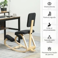 HOMCOM Silla Ergonómica de Rodillas con Respaldo Cojines Acolchados Marco de Madera para una Mejor Postura Oficina Negro(m-5)