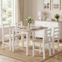 HOMCOM Conjunto de comedor de 5 piezas para 4 personas, mesa y sillas de estilo rústico de madera maciza, Natural/Blanco(m-2)