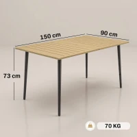 Outsunny Gartentisch 150x90cm, Wetterfest Balkontisch aus Stahl, Balkontisch mit Schirmloch Braun(m-3)