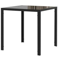 HOMCOM Modern Square Dining Table for 2-4 People, with Glass Top & Metal Legs, Black(m-11)
