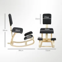 HOMCOM Silla Ergonómica de Rodillas con Respaldo Cojines Acolchados Marco de Madera para una Mejor Postura Oficina Negro(m-3)