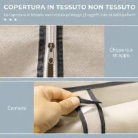 HOMCOM Armadio Salvaspazio con Base Rialzata, 8 Ripiani e 2 Barre, in Tessuto non Tessuto e Acciaio, Crema(m-5)