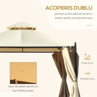 Outsunny Gazebo de Grădină 3x3m cu 4 Perdele Laterale și Acoperiș Dublu Bej(m-17)