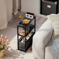 HOMCOM Beistelltisch Sofatisch mit Steckdosenleiste, Ablage, für Kleine Räume, 45x18x60,2cm, Schwarz(m-10)