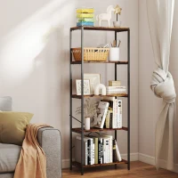 HOMCOM Bücherregal, 5 Ebenen, Metall, Melaminoberfläche, Braun(m-10)