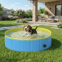 PawHut Foldable Dog Pool for Puppies and Ducks Dog Paddling Pool Bath Tub, Blue, 100 x 30 cm(m-14)