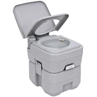 HOMCOM Campingtoilet, 20 L Mobiel WC, Campingtoilet met spoel- en afvoertank, 35,5 x 41 x 42,5 cm, plastic, grijs(m-15)