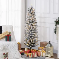 HOMCOM Árvore de Natal 150 cm Árvore de Natal Artificial Nevada com 120 Luzes LED 263 Ramos Verde e Branco(m-10)
