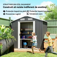 Outsunny Șopron de Grădină, 2 Uși Glisante Blocabile, Oțel Zincat, 2,6 m², Negru(m-5)