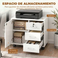HOMCOM Mueble para Impresora con Ruedas Mesa para Impresora con Puerta y 3 Cajones Cerraduras Estante Ajustable Blanco(m-4)