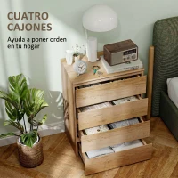 HOMCOM Cómoda 4 Cajones para Dormitorio Moderna Diseño sin Tiradores para Comedor Entrada 60x40x80 cm Madera Natural(m-5)