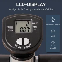 HOMCOM stepper met handvat fitness hometrainer voor thuis, klein fitnessapparaat voor been- en bodemtraining met LCD-scherm, instelbare snelheid Metaal ABS Zwart + Zilver 55 x 53 x 118-128 cm(m-5)