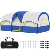 Outsunny familie-campingtent, 2 slaapkamers, centrale ruimte, waterdicht, blauw(m-10)