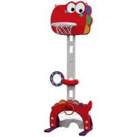 AIYAPLAY 5-in-1 Dinosaur Basketball Set with Adjustable Basketball Stand and Golf Game, Indoor for Boys Girls, Red(m-11)
