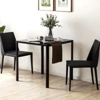 HOMCOM Modern Square Dining Table for 2-4 People, with Glass Top & Metal Legs, Black(m-2)