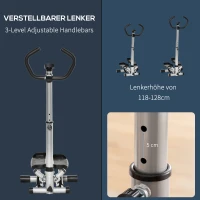 HOMCOM stepper met handvat fitness hometrainer voor thuis, klein fitnessapparaat voor been- en bodemtraining met LCD-scherm, instelbare snelheid Metaal ABS Zwart + Zilver 55 x 53 x 118-128 cm(m-6)