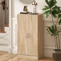 HOMCOM Schuhschrank mit 2 Türen, 6 verstellbare Regalböden, Soft-Close-Scharniere für 14 Paar Schuhe, Naturholz(m-2)