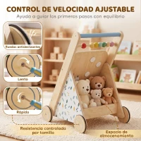 AIYAPLAY Andador de Madera para Bebé Caminador con Juguetes Montessori Control de Velocidad 5 Bloques Ruedas Natural(m-4)