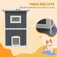 Pawhut Casa Exterior Pisici – 2 Niveluri, Lemn Natural Rezistent(m-8)