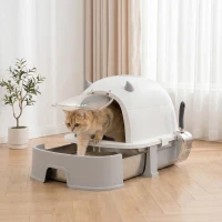 PawHut Katzentoilette Edelstahl mit abnehmbarem Deckel, Schaufel & Aktivkohlefilter für kleine bis mittelgroße Katzen, Grau(m-10)