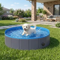 PawHut Foldable Dog Pool for Puppies and Ducks Dog Paddling Pool Bath Tub, Dark Grey, 80 x 20 cm(m-14)