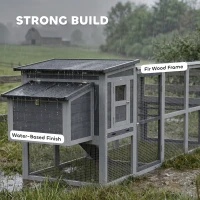 PawHut Large Chicken Coop, Wooden Hen House with Covered Run, Nesting Box, Pull-Out Tray, Opening Asphalt Roof, Grey(m-7)
