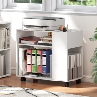 HOMCOM Druckerständer Druckertisch mit Unterteiltem Fach, Ablageflächen für Büro 70 x 34 x 60 cm Weiß(m-10)
