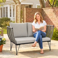 Outsunny Gartensofa mit Kissen 2-Sitzer Sofa Outdoor Balkon Sofa Rattansofa Polyrattan Gartenmöbel 123 x 67 x 72 cm Hellgrau(m-10)