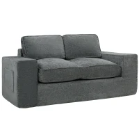 HOMCOM 2-Sitzer Sofa mit Chenillebezug, Wohnzimmer-Sofa 156 cm, breite gepolsterte Sitzfläche und Armlehnen, 2 Kissen, Grau(m-1)