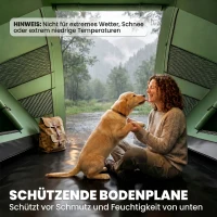 Outsunny Tunnelzelt für 4 Personen, Campingzelt mit Tür, Bodenplane, 2000mm wasserdicht Grün(m-6)