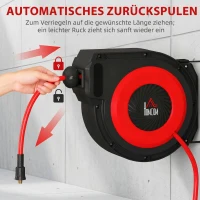 HOMCOM Slanghaspel met terugtrekmechanisme, 16,5 m lange slang, wandmontage, Rood+Zwart(m-5)
