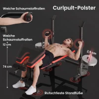 HOMCOM Hantelbank zonder Gewichten, Verstelbare Fitnessbank voor Tal van Oefeningen, Workout-Station, Staal, Kunststof, Zwart+Rood(m-7)