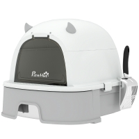 PawHut Arenero para Gatos L Caja de Arena para Gatos con Tapa Extraíble y Bandeja de Acero Inoxidable Extraíble Pala Gris