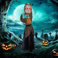 HOMCOM Grusel-Puppe Halloween-Dekoration, beweglicher Kopf, rote Augen, Batteriebetrieb(m-10)