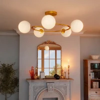HOMCOM Deckenleuchte 20W Deckenlampe mit 5 G9-Fassungen, Eleganter Gold-Weiß-Look, Leuchtmittel nicht enthalten(m-6)