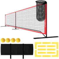 SPORTNOW Complete Pickleball-Set met Net, Standaard, Ballen, Staal, Kunststof, Rood(m-11)