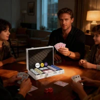 SPORTNOW Pokerchips-set in koffer, met dobbelstenen, dealerbutton, 2 kaartspellen, zilverkleurig(m-9)