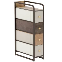 HOMCOM 4-Drawer Storage Organiser Unit, Chest of Drawers with Steel Frame for Bedroom, Living Room, Mixed-Brown(m-1)