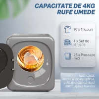 HOMCOM Uscător de Rufe cu Capacitate de 4kg, cu Temporizator, Încărcare Frontală, Argintiu(m-5)