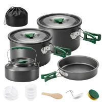 Outsunny Camping kookset 5-delig outdoor serviesset met anti-verbrandingsgrepen pan koekenpan voor 4-5 personen grijs(m-10)