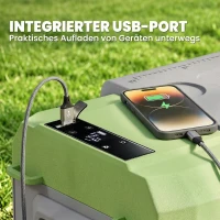 Outsunny 24,2 liter campingkoelkast, autokoelkast, koelbox met LED-licht, AC- en DC-adapter, stille werking, Grijs+Groen(m-5)