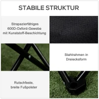 Outsunny Campingstoel, Opvouwbaar, Stalen Frame, Stofzitting, Draagtas, Zwart(m-6)