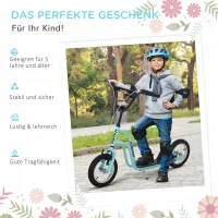 HOMCOM kinderscooter stuur verstelbare step step stadsscooter kinderstep kickboard met luchtbanden 12 inch vanaf 5 jaar blauw 120 x 58 x 75-80 cm(m-4)