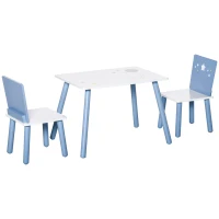 HOMCOM Table enfant avec chaise, ensemble table et 2 chaises en bois pour dessiner, jouer, étudier, bleu(m-12)